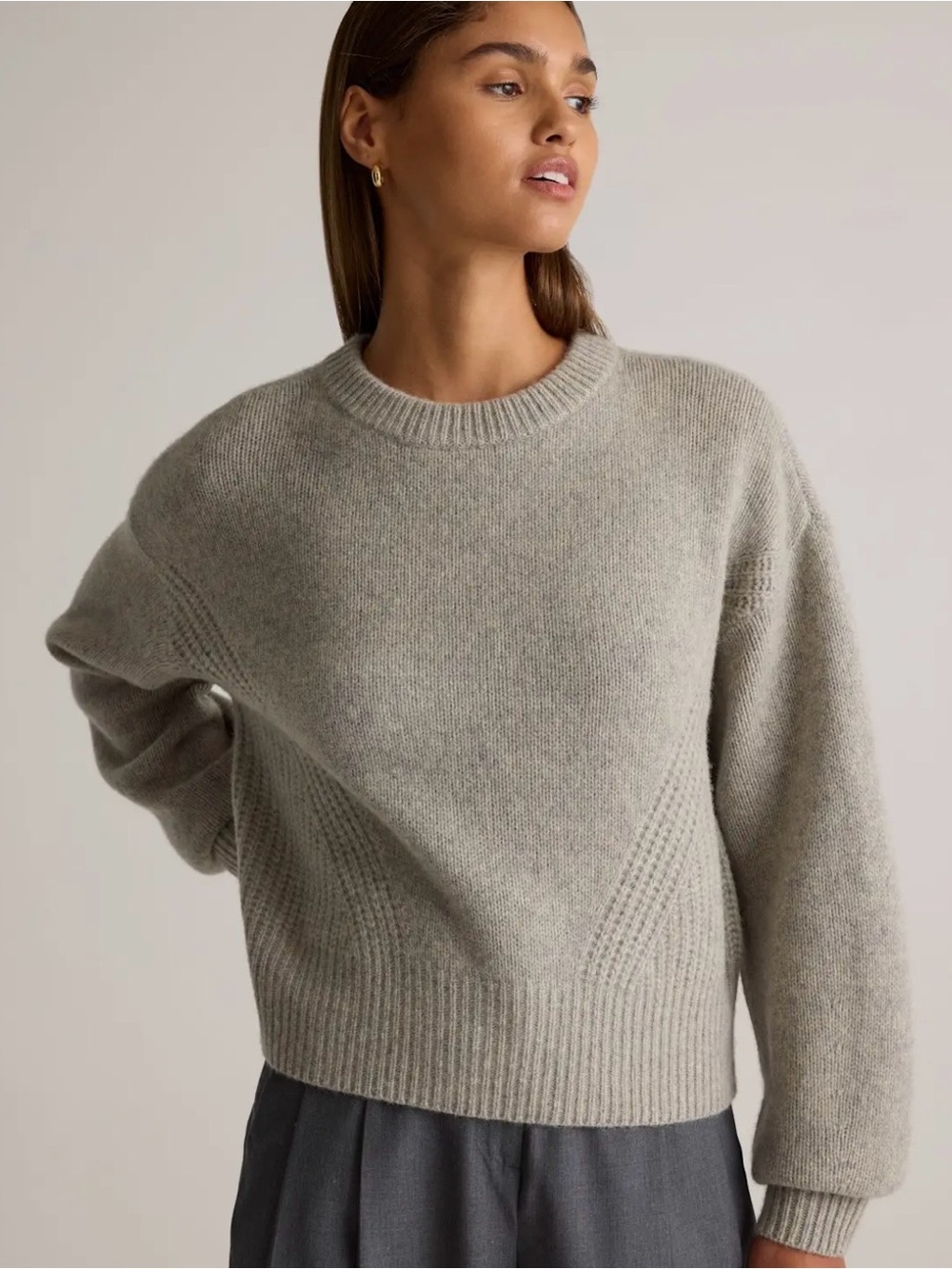 EUC QUINCE 100% Yak Wool Pointelle Detail Relaxed Crew Warm Heather Grey Size XL - Picture 15 of 15